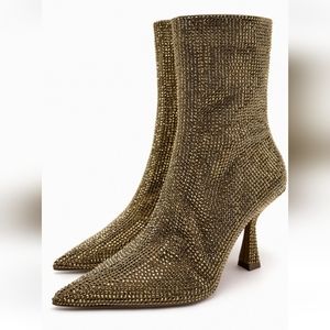 ZARA GOLD RHINESTONE HIGH HEEL ANKLE BOOTS blogger favorite